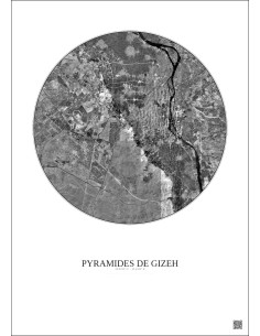 Affiche Pyramides De Gizeh – Poster vue satellite 20km N&B | Gravura – Fond clair