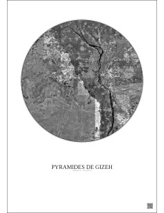 Affiche Pyramides De Gizeh – Poster vue satellite 30km N&B | Gravura – Fond clair