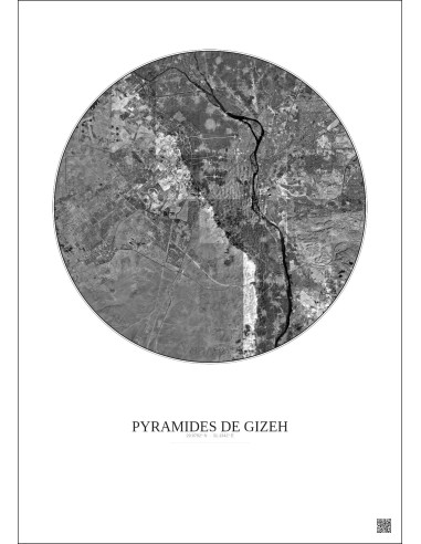 Affiche Pyramides De Gizeh – Poster vue satellite 30km N&B | Gravura – Fond clair