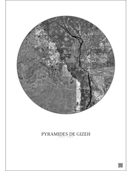 Affiche Pyramides De Gizeh – Poster vue satellite 30km N&B | Gravura – Fond clair