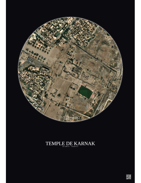 Affiche Temple De Karnak – Poster vue satellite 0.5km Couleur | Gravura – Fond foncé