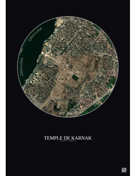 Affiche Temple De Karnak – Poster vue satellite 1km Couleur | Gravura – Fond foncé