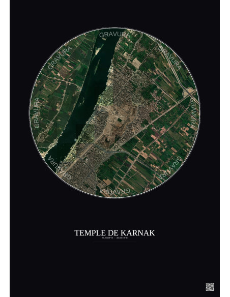 Affiche Temple De Karnak – Poster vue satellite 2.5km Couleur | Gravura – Fond foncé