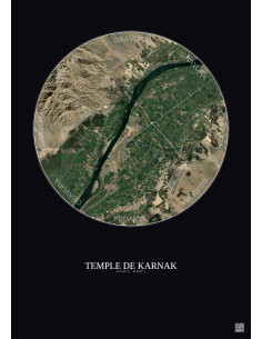 Affiche Temple De Karnak – Poster vue satellite 10km Couleur | Gravura – Fond foncé