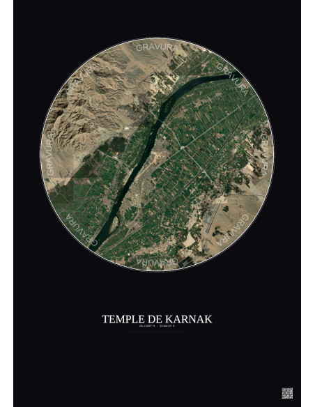 Affiche Temple De Karnak – Poster vue satellite 10km Couleur | Gravura – Fond foncé