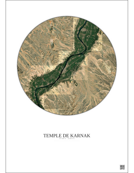 Affiche Temple De Karnak – Poster vue satellite 30km Couleur | Gravura – Fond clair