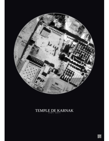 Affiche Temple De Karnak – Poster vue satellite 0.1km N&B | Gravura – Fond foncé