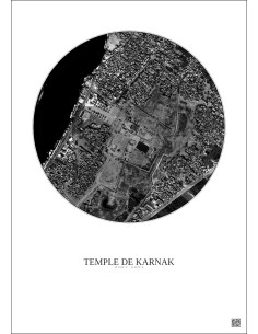 Affiche Temple De Karnak – Poster vue satellite 1km N&B | Gravura – Fond clair