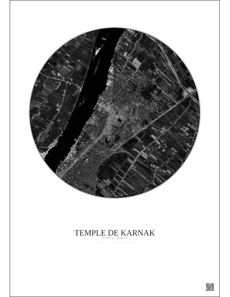 Affiche Temple De Karnak – Poster vue satellite 2.5km N&B | Gravura – Fond clair