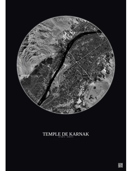 Temple De Karnak Satellite View Poster 10km B&W | Gravura – Dark background