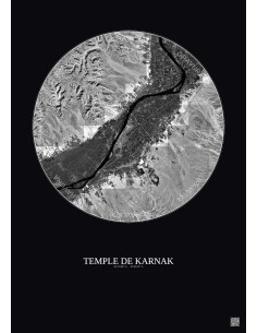 Affiche Temple De Karnak – Poster vue satellite 20km N&B | Gravura – Fond foncé