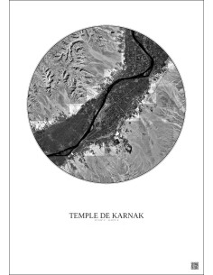 Affiche Temple De Karnak – Poster vue satellite 20km N&B | Gravura – Fond clair