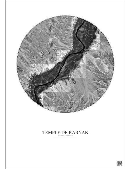 Temple De Karnak Satellite View Poster 30km B&W | Gravura – Light background