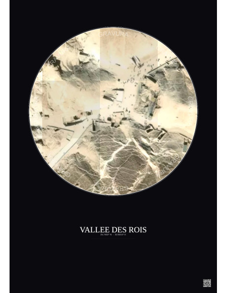 Affiche Vallee Des Rois – Poster vue satellite 0.1km Couleur | Gravura – Fond foncé