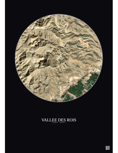 Affiche Vallee Des Rois – Poster vue satellite 2.5km Couleur | Gravura – Fond foncé