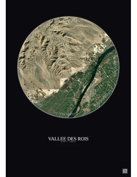 Affiche Vallee Des Rois – Poster vue satellite 10km Couleur | Gravura – Fond foncé
