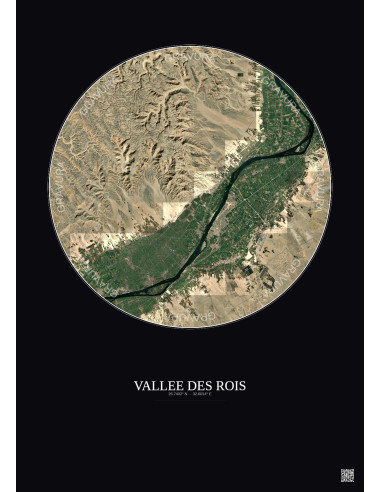 Affiche Vallee Des Rois – Poster vue satellite 20km Couleur | Gravura – Fond foncé