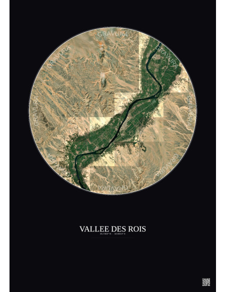 Affiche Vallee Des Rois – Poster vue satellite 30km Couleur | Gravura – Fond foncé