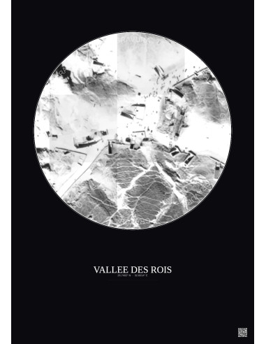 Vallee Des Rois Satellite View Poster 0.1km B&W | Gravura – Dark background