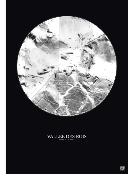 Vallee Des Rois Satellite View Poster 0.1km B&W | Gravura – Dark background