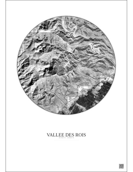 Affiche Vallee Des Rois – Poster vue satellite 2.5km N&B | Gravura – Fond clair