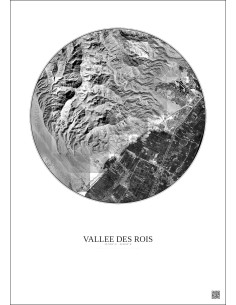 Affiche Vallee Des Rois – Poster vue satellite 5km N&B | Gravura – Fond clair