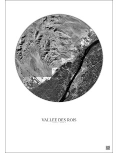 Affiche Vallee Des Rois – Poster vue satellite 10km N&B | Gravura – Fond clair