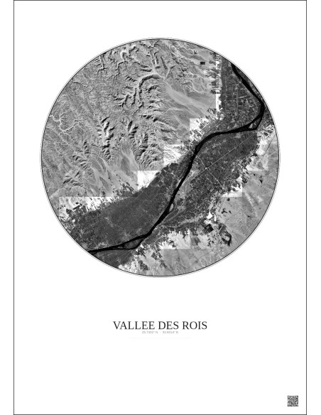 Affiche Vallee Des Rois – Poster vue satellite 20km N&B | Gravura – Fond clair