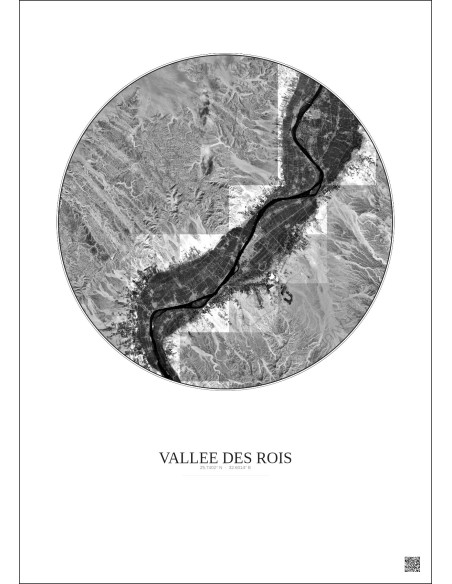 Affiche Vallee Des Rois – Poster vue satellite 30km N&B | Gravura – Fond clair