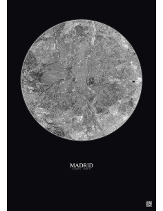 Affiche Madrid – Poster vue satellite 10km N&B | Gravura – Fond foncé