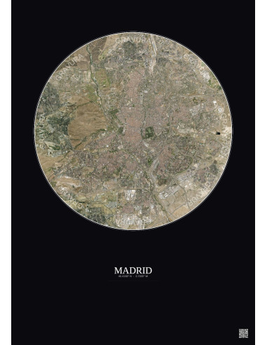 Affiche Madrid – Poster vue satellite 10km Couleur | Gravura – Fond foncé