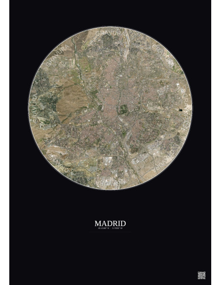 Affiche Madrid – Poster vue satellite 10km Couleur | Gravura – Fond foncé