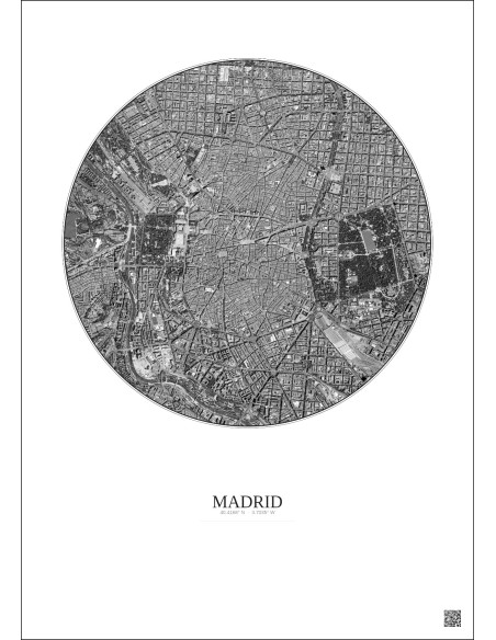 Affiche Madrid – Poster vue satellite 2.5km N&B | Gravura – Fond clair