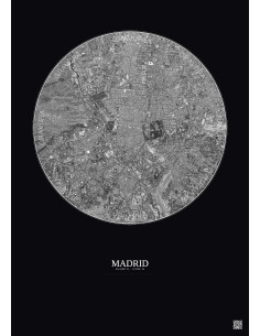 Affiche Madrid – Poster vue satellite 6km N&B | Gravura – Fond foncé