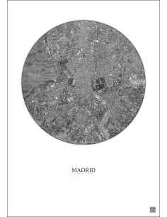 Affiche Madrid – Poster vue satellite 6km N&B | Gravura – Fond clair