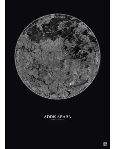 Affiche Addis Ababa – Poster vue satellite 10km N&B | Gravura – Fond foncé