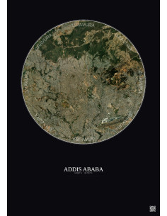 Affiche Addis Ababa – Poster vue satellite 10km Couleur | Gravura – Fond foncé