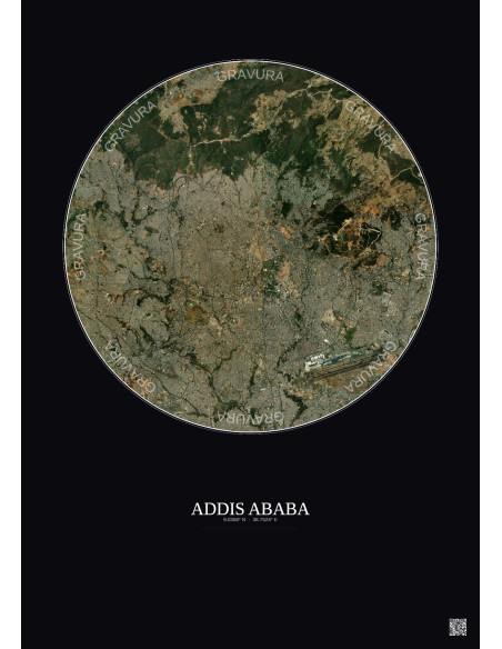 Addis Ababa Satellite View Poster 10km Color | Gravura – Dark background