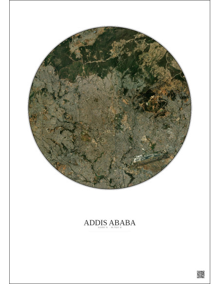 Affiche Addis Ababa – Poster vue satellite 10km Couleur | Gravura – Fond clair