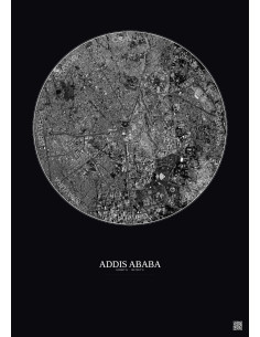 Affiche Addis Ababa – Poster vue satellite 2.5km N&B | Gravura – Fond foncé
