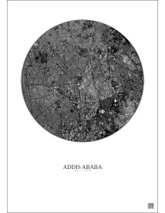 Affiche Addis Ababa – Poster vue satellite 2.5km N&B | Gravura – Fond clair