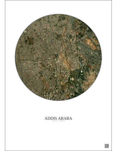 Affiche Addis Ababa – Poster vue satellite 2.5km Couleur | Gravura – Fond clair