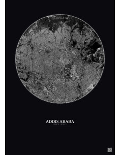 Affiche Addis Ababa – Poster vue satellite 6km N&B | Gravura – Fond foncé