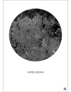 Affiche Addis Ababa – Poster vue satellite 6km N&B | Gravura – Fond clair