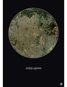 Affiche Addis Ababa – Poster vue satellite 6km Couleur | Gravura – Fond foncé