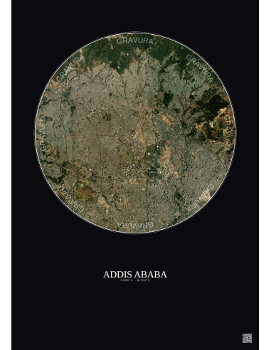 Affiche Addis Ababa – Poster vue satellite 6km Couleur | Gravura – Fond foncé