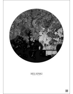 Affiche Helsinki – Poster vue satellite 10km N&B | Gravura – Fond clair