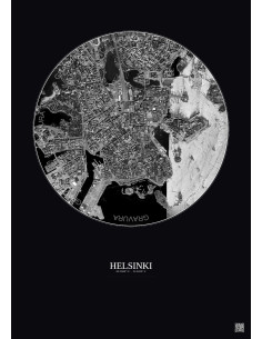 Affiche Helsinki – Poster vue satellite 2.5km N&B | Gravura – Fond foncé