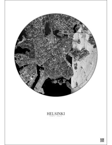 Affiche Helsinki – Poster vue satellite 2.5km N&B | Gravura – Fond clair