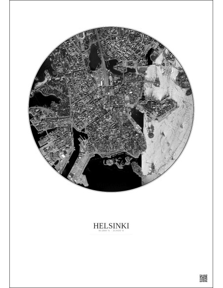 Affiche Helsinki – Poster vue satellite 2.5km N&B | Gravura – Fond clair